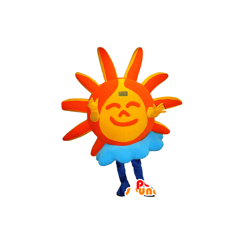 Orange and yellow sun with a cloud mascot - MASFR032335 - Mascots unclassified