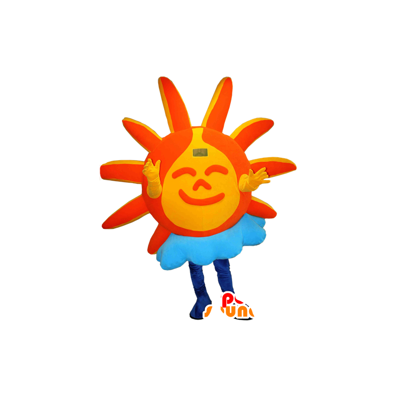 Yellow and Orange Sun Redbrokoly Mascot with Sunglasses, Adult Unisex, Size: One Size