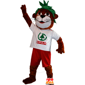 Otter brown and white mascot with green hair - MASFR032336 - Mascots of the ocean