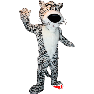 Witte tijger mascotte en zwart, lief en schattig - MASFR032337 - Tiger Mascottes