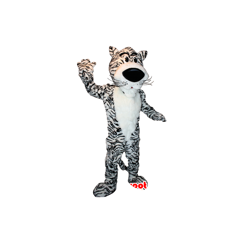 Koop Witte tijger mascotte en zwart, lief en schattig in Tiger Kleur verandering Geen verandering Besnoeiing L (180-190 cm) Schets voor productie (2D) Neen Met de kleren? (indien aanwezig op de
