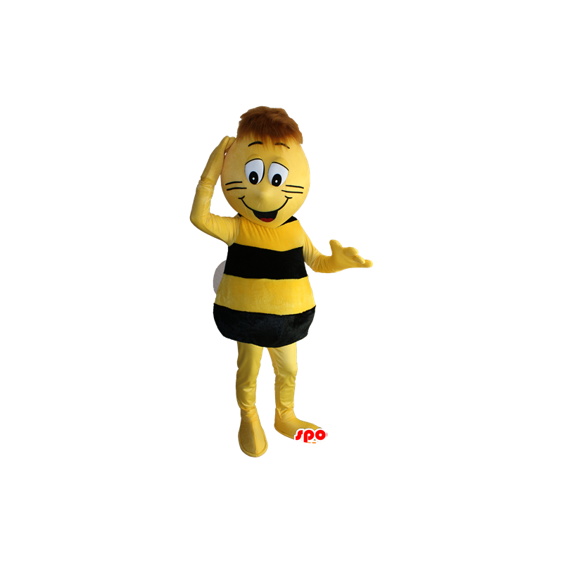 Mascotte d'abeille jaune et noire. Mascotte de Maya l'abeille - MASFR032338 - Mascottes Abeille