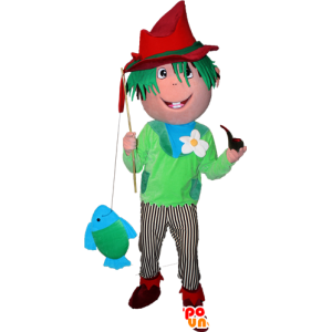 Fiskermaskot, dreng med grønt hår - Spotsound maskot kostume