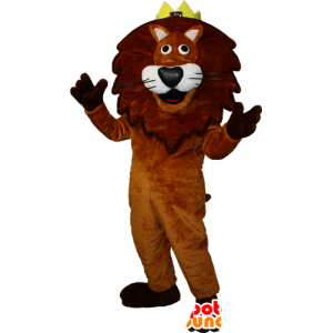 Bruine en witte leeuw mascotte met een kroon. lion king - MASFR032349 - Lion Mascottes