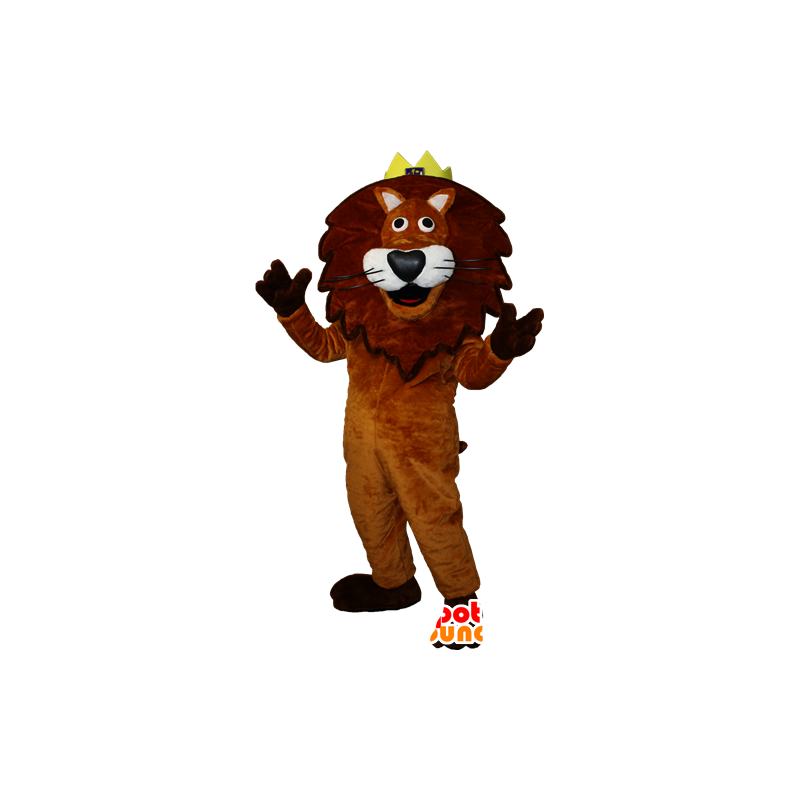 Brown and white lion mascot with a crown. Lion King - MASFR032349 - Lion mascots