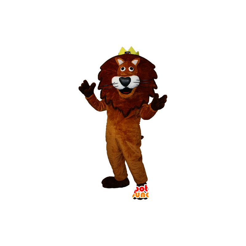 Leão mascote marrom e branco com uma coroa. rei leão - MASFR032349 - Mascotes leão