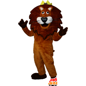 Braune und weiße Löwe Maskottchen mit einer Krone. lion king - MASFR032349 - Löwen-Maskottchen