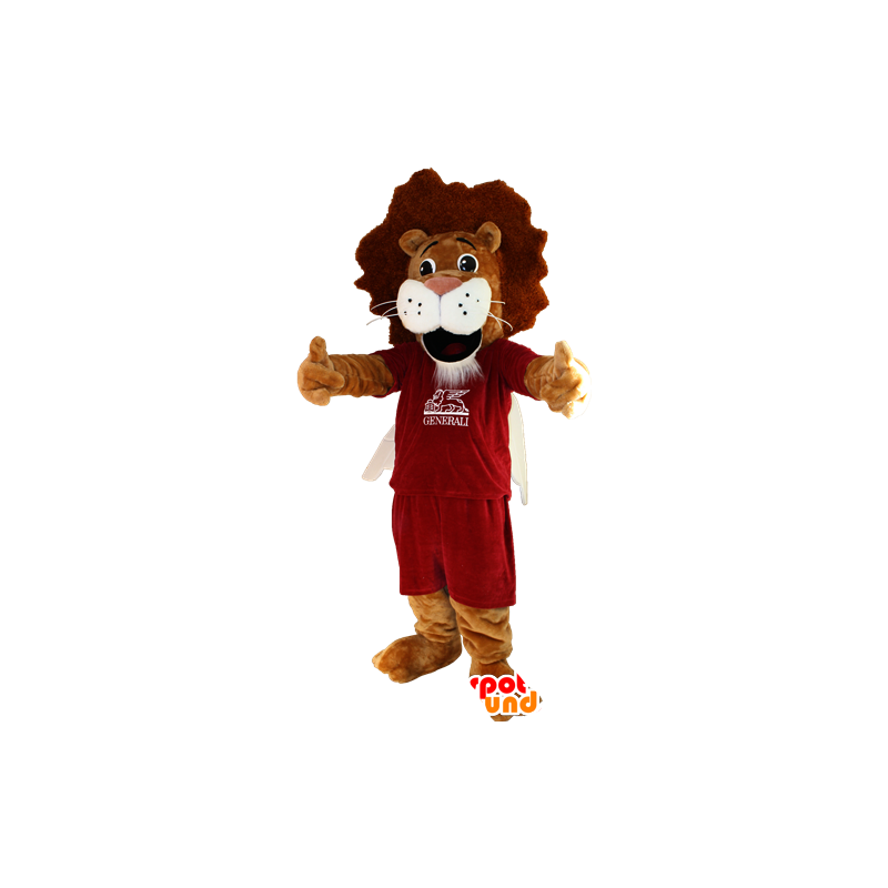 Mascotte de lion marron et blanc en tenue de sport - MASFR032352 - Mascotte sportives