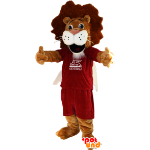 Castanho e branco leão mascote no desporto - MASFR032352 - mascote esportes