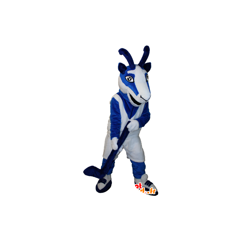 Ziege Maskottchen, blau und weiß Ziege Hockeykleidung - MASFR032353 - Ziegen und Ziege-Maskottchen