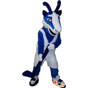 Mascotte della capra, capra blu e bianco vestito di hockey - MASFR032353 - Capre e capra mascotte