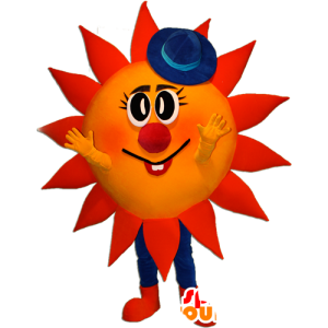 Rød og gul sol maskot med en blå lue - MASFR032358 - Ikke-klassifiserte Mascots