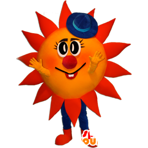 Red and yellow sun with a blue hat mascot - MASFR032358 - Mascots unclassified