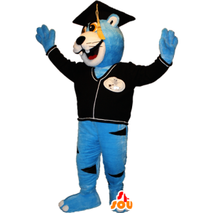 Modrá a bílá medvěd maskot s víčkem čerstvý absolvent - MASFR032360 - Bear Mascot