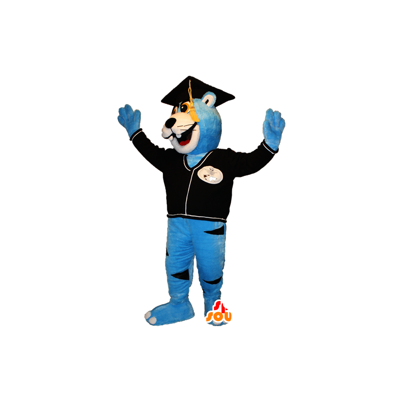 Blauwe en witte beer mascotte met een pet van nieuwe gediplomeerde - MASFR032360 - Bear Mascot