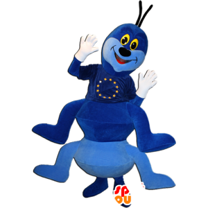 Mascot blauwe rups en zeer witte glimlach - MASFR032361 - mascottes Insect