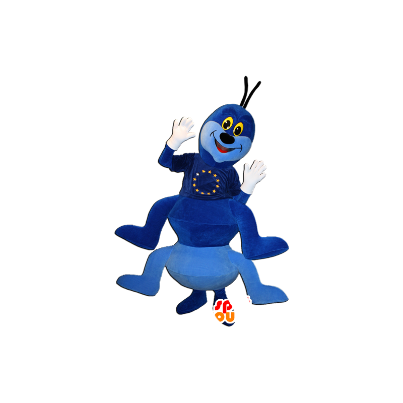 Mascot blauwe rups en zeer witte glimlach - MASFR032361 - mascottes Insect