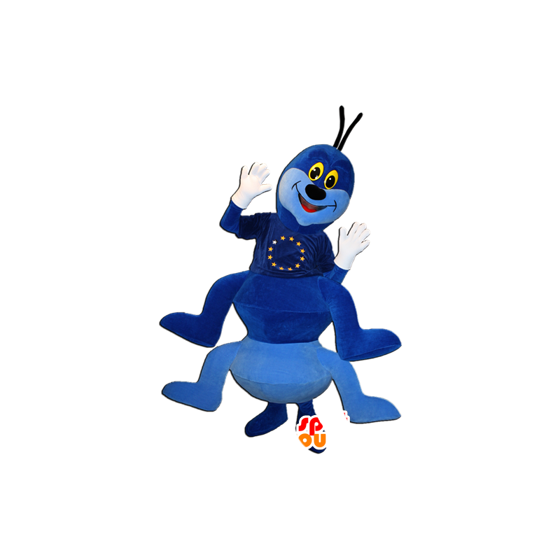 Mascot lagarta azul e muito branco sorrindo - MASFR032361 - mascotes Insect