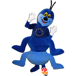 Mascot blaue Raupe sehr weiß und lächelnd - MASFR032361 - Maskottchen Insekt
