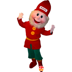 Mascotte de lutin barbu habillé en rouge et vert - MASFR032363 - Mascottes Noël