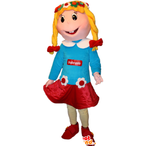 Blond girl mascot with a flowered dress - MASFR032366 - Mascots boys and girls