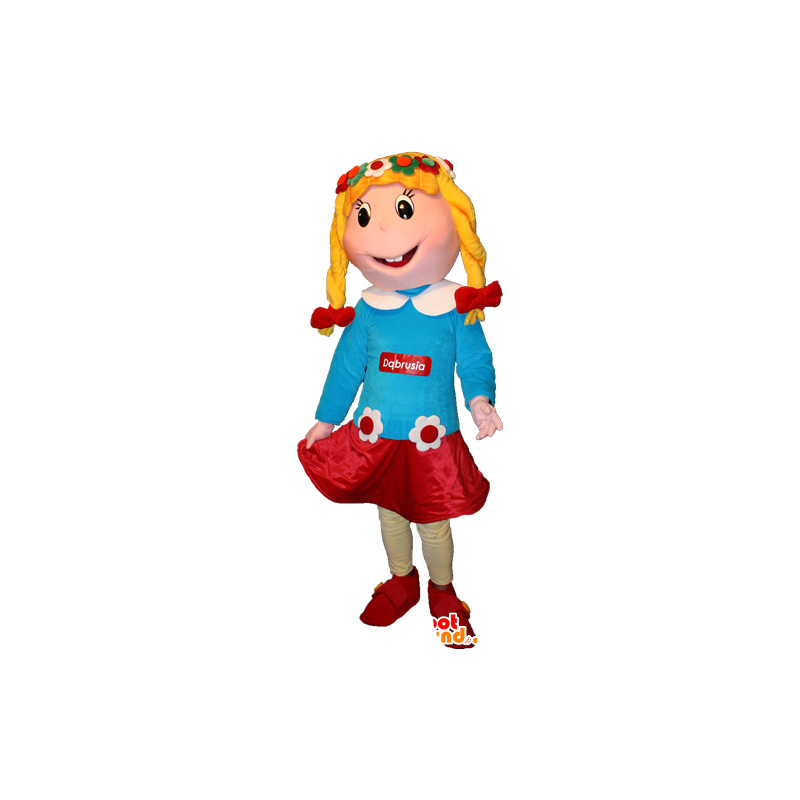 Blond girl mascot with a flowered dress - MASFR032366 - Mascots boys and girls