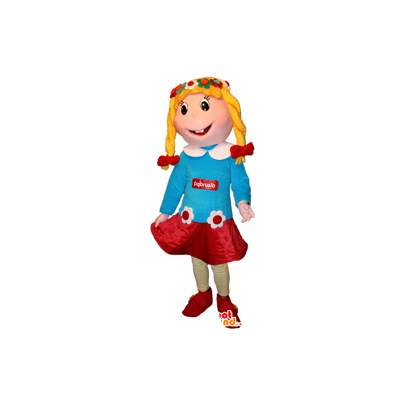 Mascote menina loura com um vestido florido - MASFR032366 - Mascotes Boys and Girls