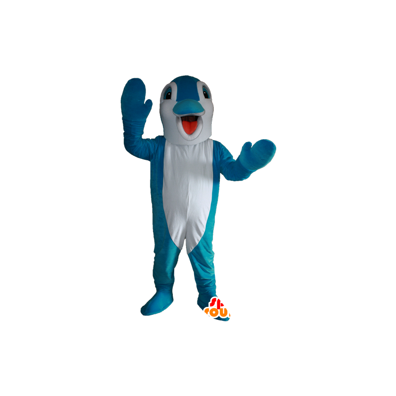 Mascotte de dauphin bleu et blanc. Mascotte de poisson - MASFR032368 - Mascottes Dauphin