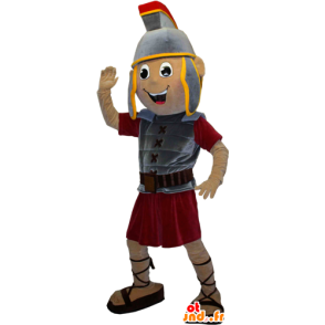 Mascote Gladiator com uma armadura cinza e vermelho - MASFR032371 - Mascotes humanos