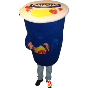 Mascotte de yaourt bleu Danone. Mascotte de dessert lactée - MASFR032372 - Mascottes d'objets