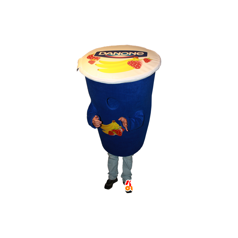 Blue mascot Danone yogurt. Milky dessert mascot - MASFR032372 - Mascots of objects