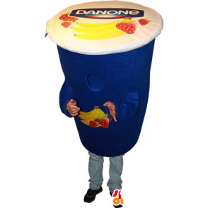 Blue mascot Danone yogurt. Milky dessert mascot - MASFR032372 - Mascots of objects