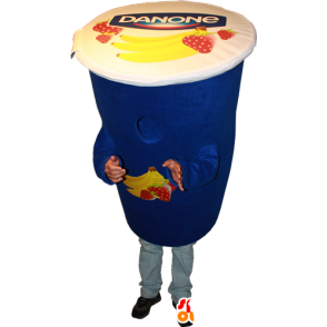 Mascotte de yaourt bleu Danone. Mascotte de dessert lactée - MASFR032372 - Mascottes d'objets