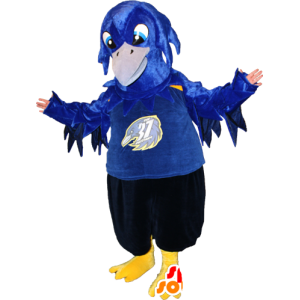 Mascotte d'oiseau bleu, noir et jaune. Mascotte de corbeau - MASFR032373 - Mascotte d'oiseaux