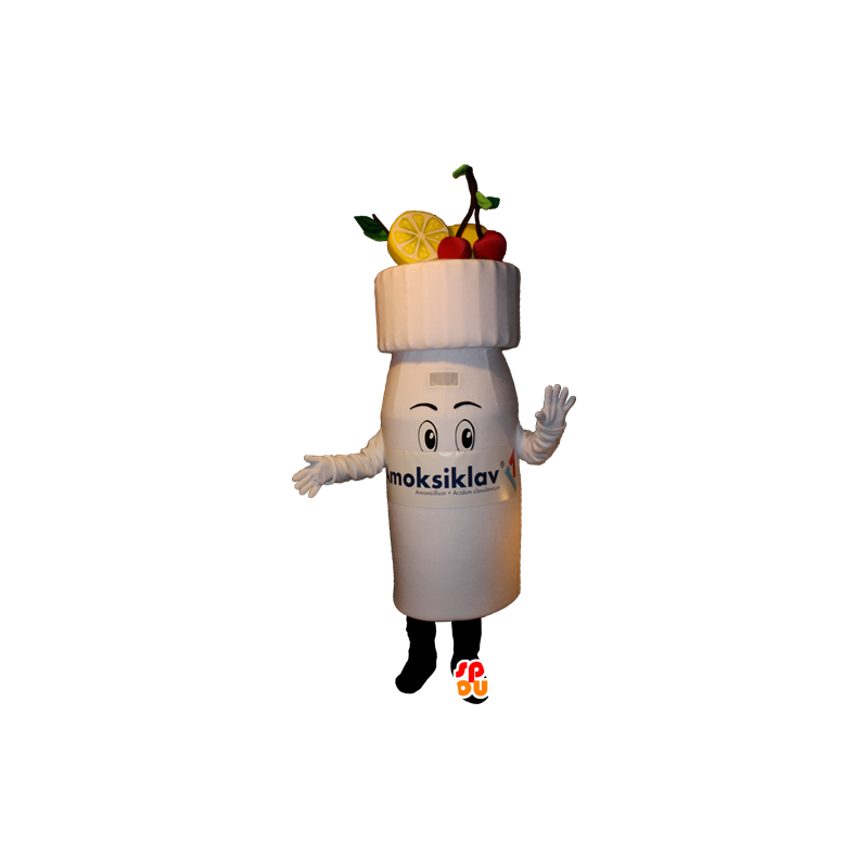Yogurt mascot drinking, fruity drink - MASFR032377 - Fast food mascots