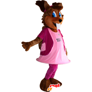 Squirrel mascot with blue eyes and a pink dress - MASFR032379 - Mascots squirrel