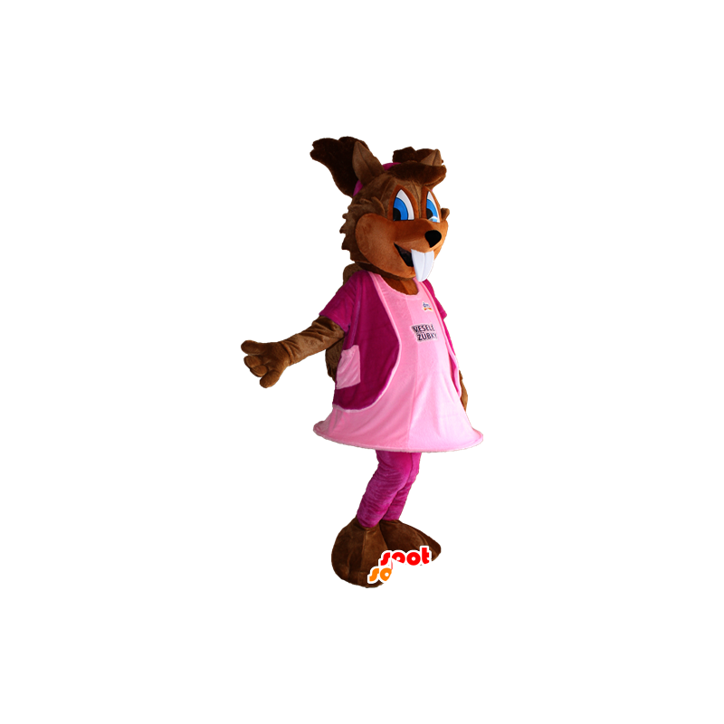Squirrel mascot with blue eyes and a pink dress - MASFR032379 - Mascots squirrel