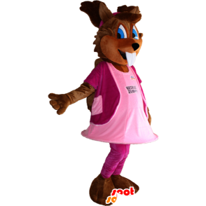 Mascotte scoiattolo con occhi azzurri e un vestito rosa - MASFR032379 - Scoiattolo mascotte