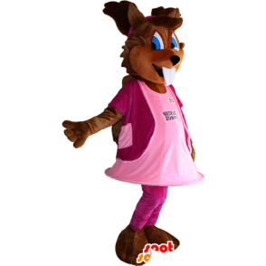 Mascote esquilo com olhos azuis e um vestido rosa - MASFR032379 - mascotes Squirrel