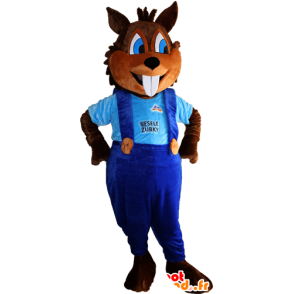 Of brown squirrel mascot with big teeth and overalls - MASFR032380 - Mascots squirrel