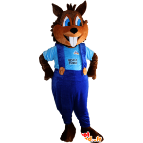 Brun egern maskot med store tænder og overalls - Egern maskotter - MASFR032380 - SpotSound.fr