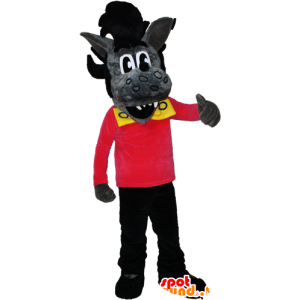 Mascot Wolf grau und schwarz mit einem Rock-Frisur - MASFR032384 - Maskottchen-Wolf