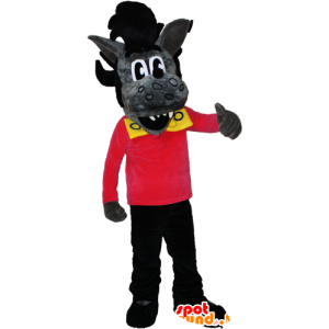 Mascot wolf gray and black with a rock hairstyle - MASFR032384 - Mascots Wolf