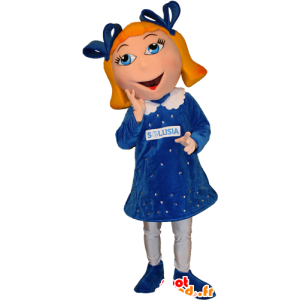 Blonde meisje mascotte, met blauwe ogen met een mooie jurk - MASFR032390 - Mascottes Boys and Girls