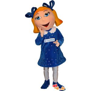 Mascotte de fille blonde, aux yeux bleus avec une jolie robe - MASFR032390 - Mascottes Garçons et Filles