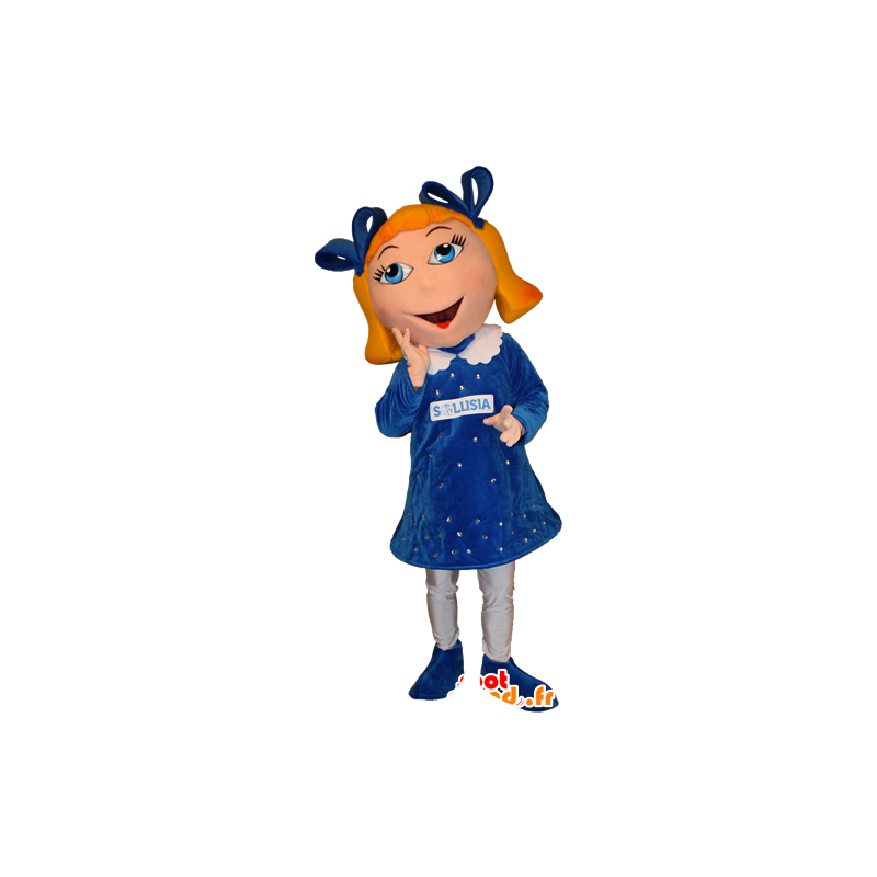 Blonde girl mascot, with blue eyes with a pretty dress - MASFR032390 - Mascots boys and girls