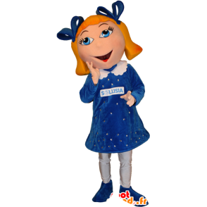 Blonde girl mascot, with blue eyes with a pretty dress - MASFR032390 - Mascots boys and girls