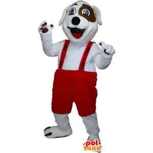 Mascotte de chien blanc et marron avec une salopette - MASFR032391 - Mascottes de chien