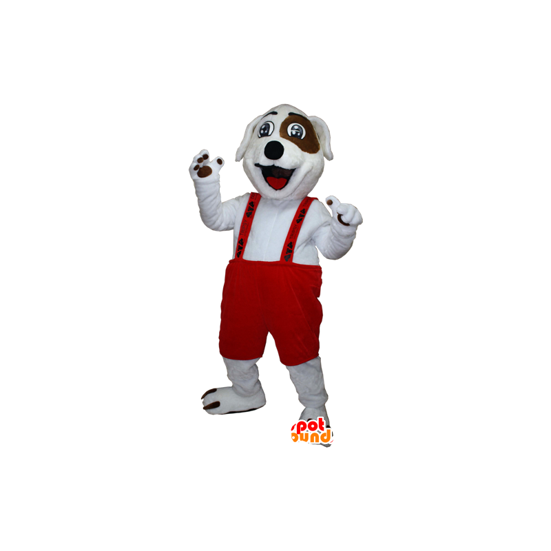 White and brown dog mascot with overalls - MASFR032391 - Dog mascots