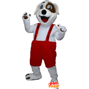 Mascotte de chien blanc et marron avec une salopette - MASFR032391 - Mascottes de chien